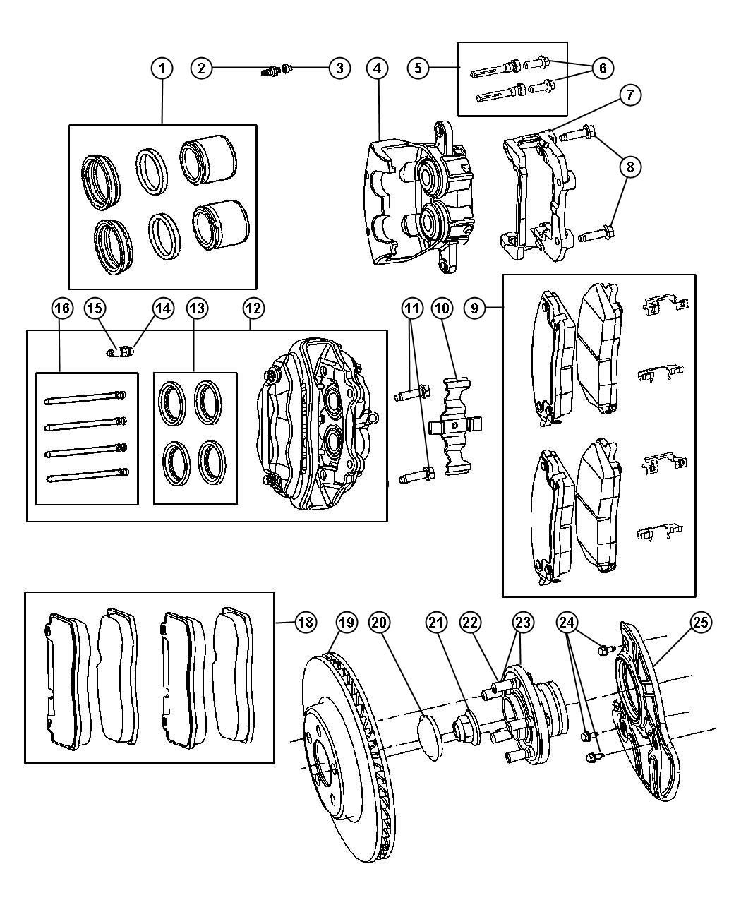 Diagram Brakes, Front, [RWD]. for your 2011 Jeep Grand Cherokee 5.7L V8 4X4  