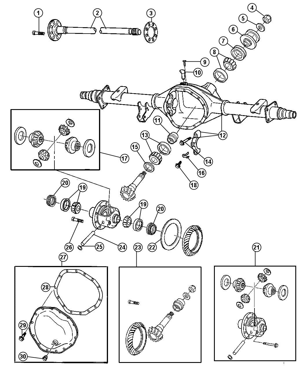 Diagram Axle Housing,Rear,With Differential Parts and Axle Shafts,American Axle 10.5` [10.50 Rear Axle]. for your Dodge Ram 2500  