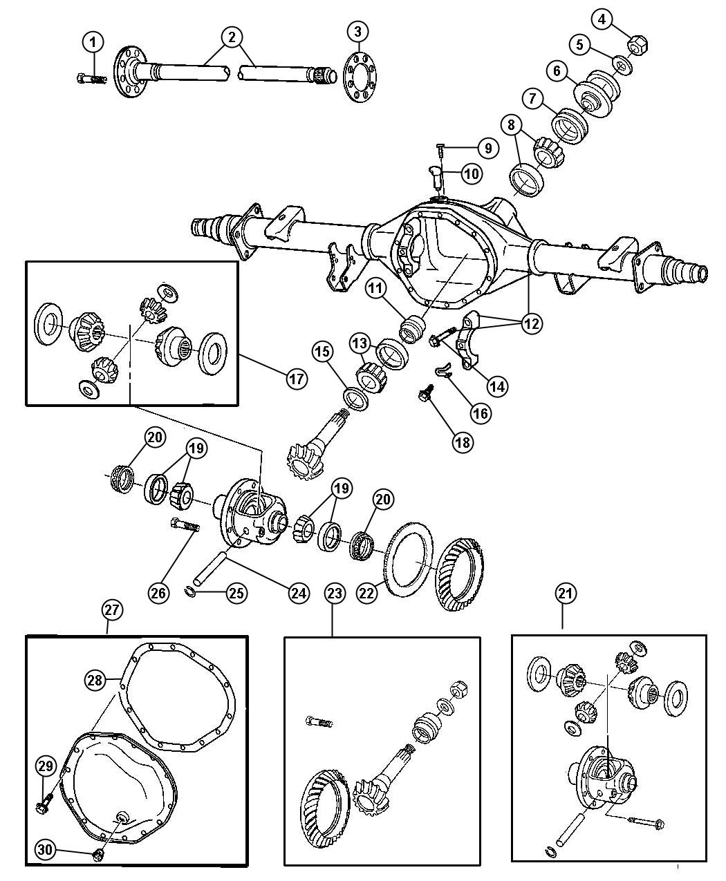 Diagram Axle Housing,Rear,With Differential Parts and Axle Shafts,American Axle 11.5` [11.50 Rear Axle]. for your Dodge Ram 1500  