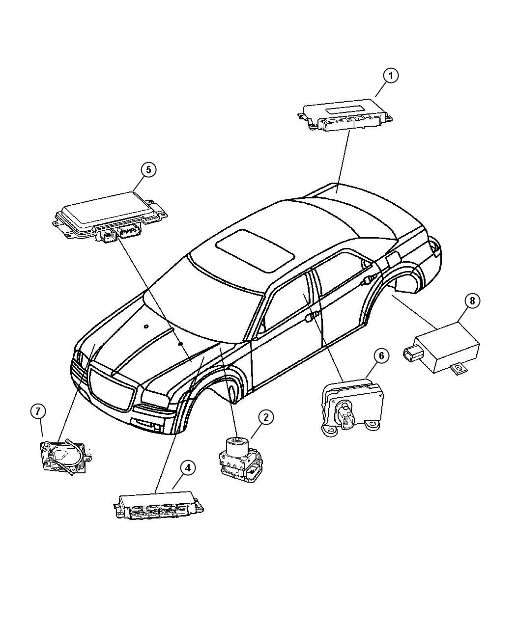 Diagram Modules, Located in Exterior areas of Vehicle. for your 2008 Chrysler Sebring   