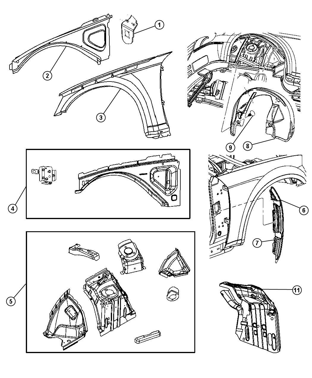 Diagram Front Fender. for your 2005 Dodge Magnum   