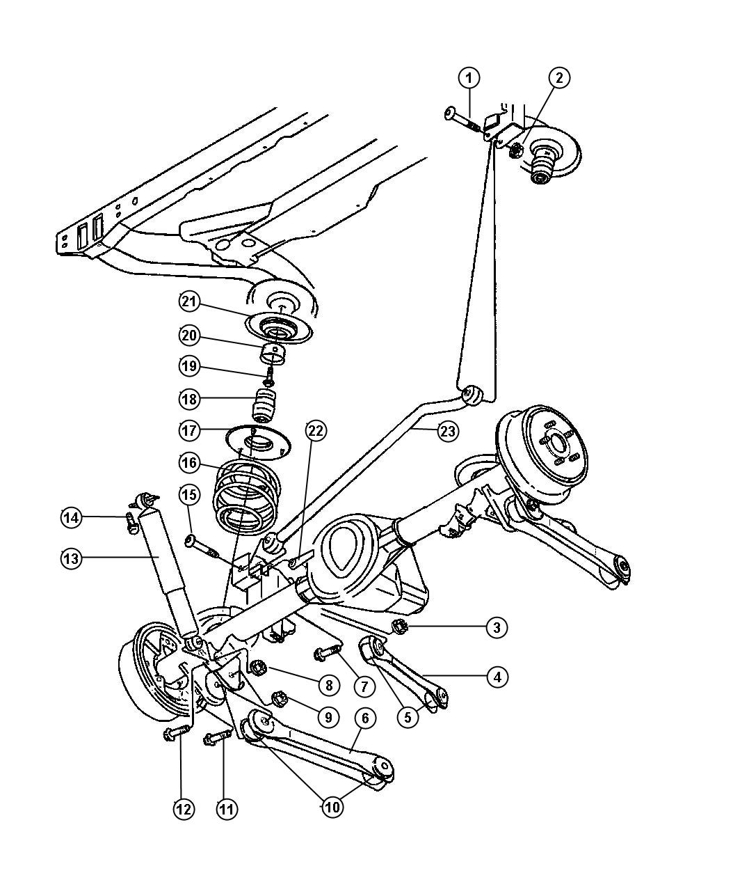 Diagram Suspension, Rear with Shocks,Springs and Track Bar. for your 2004 Dodge Grand Caravan   