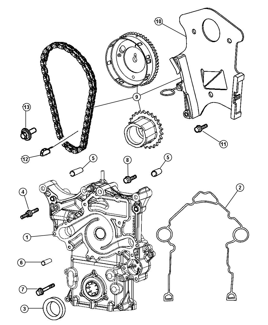 Diagram Timing Cover and Related Parts 5.7L [Hemi "Magnum" 5.7L SMPI V8 Engine]. for your 2003 Chrysler 300  M 