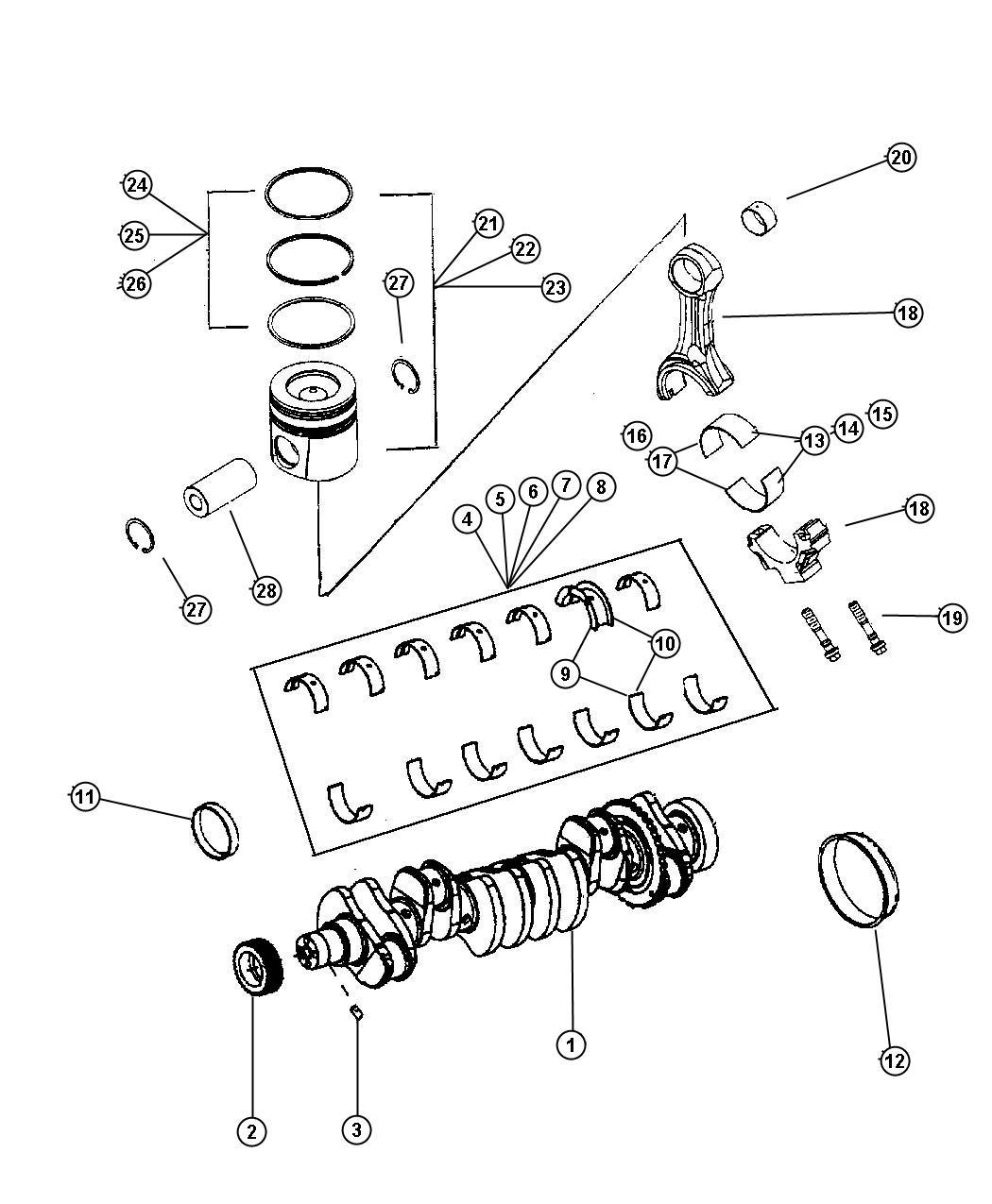 Diagram Crankshaft and Piston, 5.9L Diesel [5.9L I6 HO CUMMINS TD ENGINE]. for your Chrysler 300  M