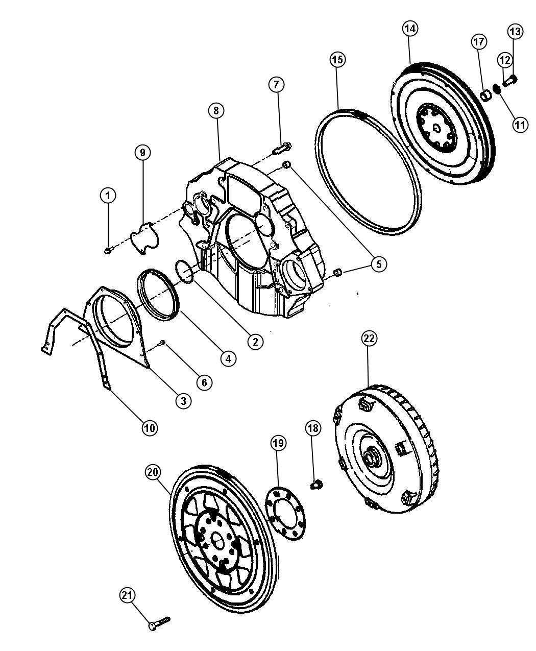 Diagram Flywheel and Torque Converter 5.9L Diesel [5.9L I6 HO CUMMINS TD ENGINE]. for your Dodge Ram 2500  