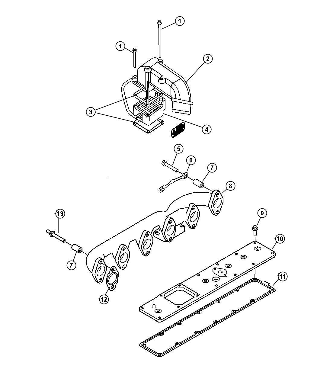 Diagram Intake and Exhaust Manifolds 5.9L Diesel [5.9L I6 HO CUMMINS TD ENGINE]. for your Dodge Ram 2500  