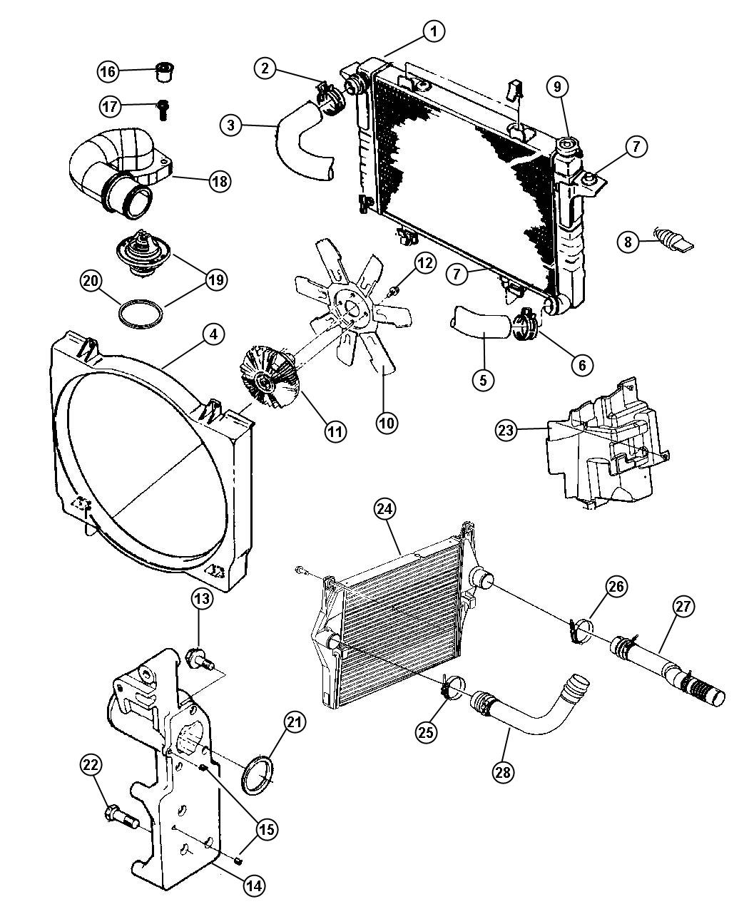 Diagram Radiator and Related Parts, Diesel. for your Dodge Ram 3500  