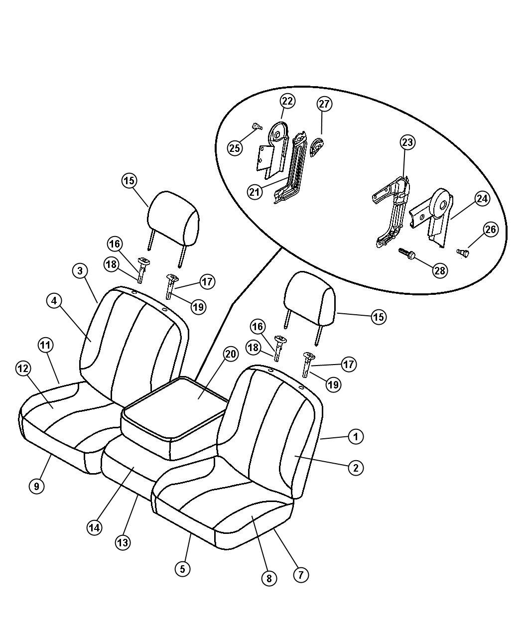 Front, Cloth Split Bench, Trim Code [P9]. Diagram