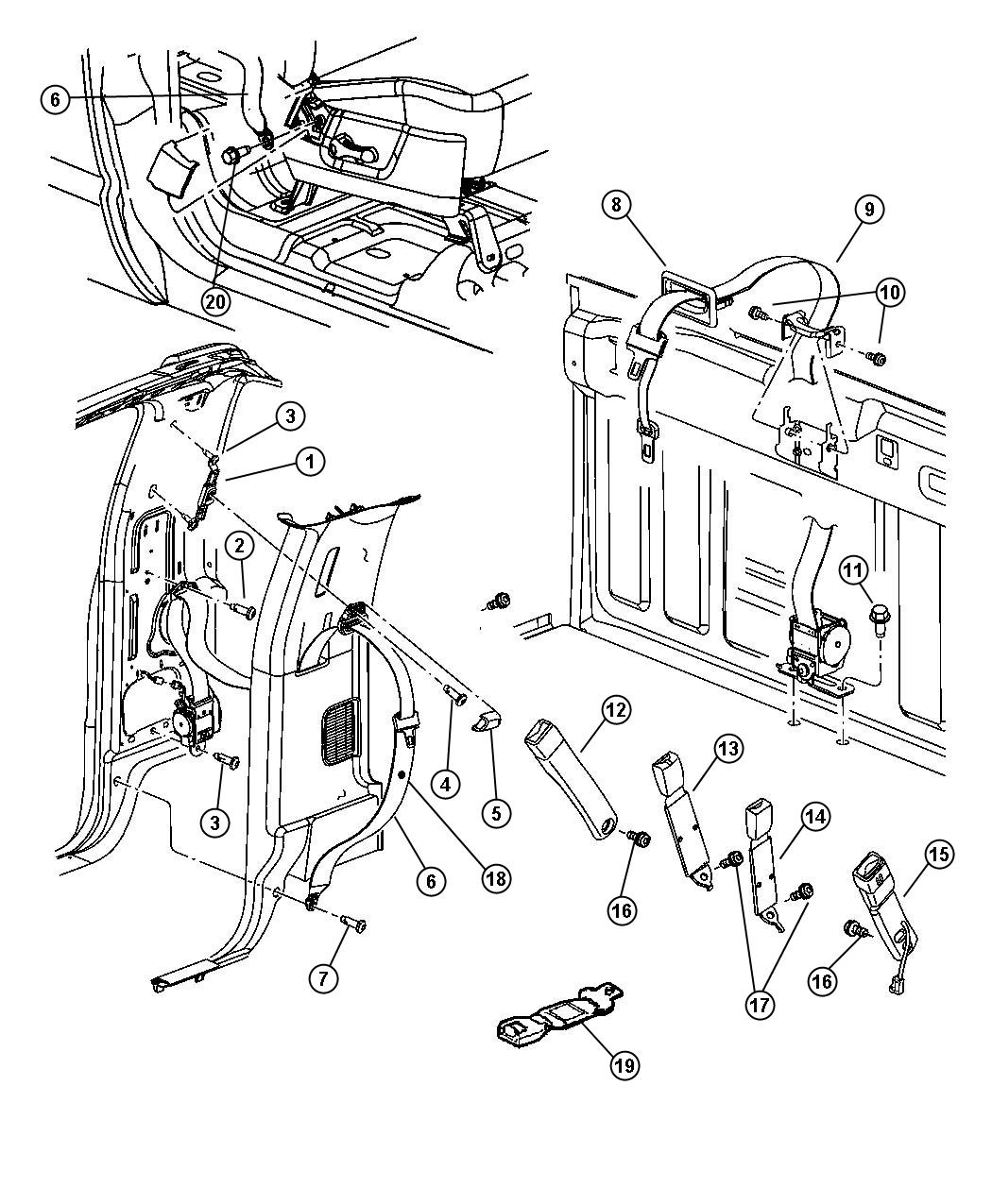 Seat Belts, Regular Cab. Diagram