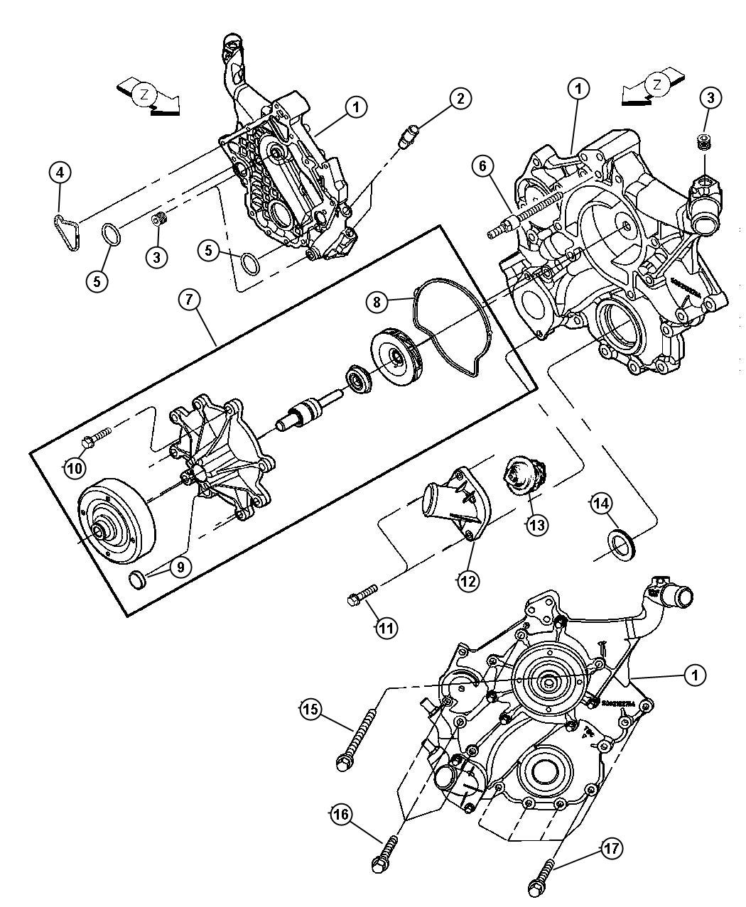 Diagram Timing Cover and Related Parts, 3.7L V6 [3.7L V6 Engine]. for your Dodge