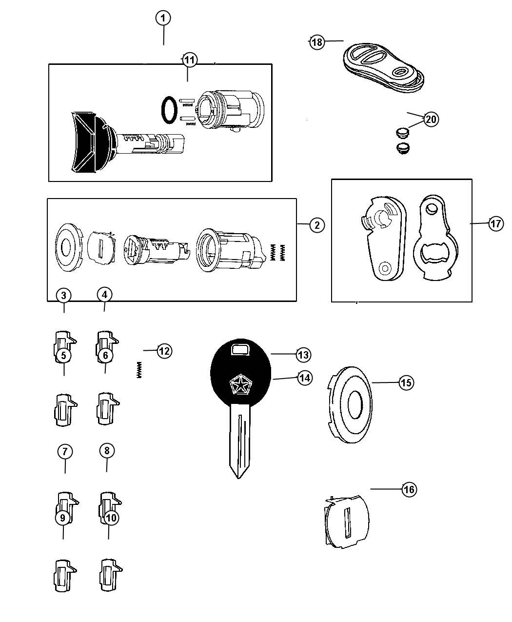 Diagram Lock Cylinders and Components. for your Dodge Ram 1500  