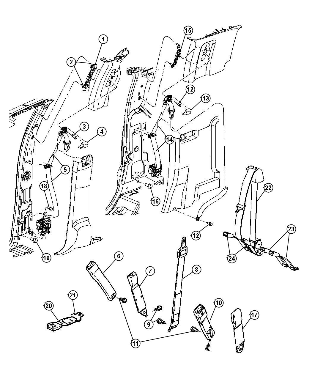 Seat Belts, Mega Cab. Diagram