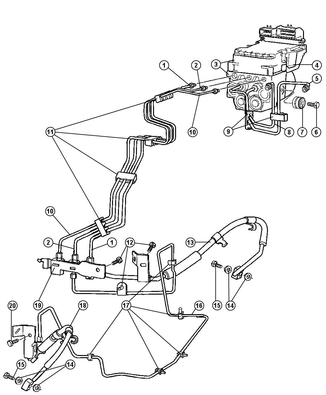 Diagram HCU,Lines And Hoses,Brake,Front With A.W.A.L. [[Anti-Lock 4-Wheel Disc Brakes,Anti-Lock 4-Wheel Disc Perf Brakes]]. for your 1999 Chrysler 300  M 