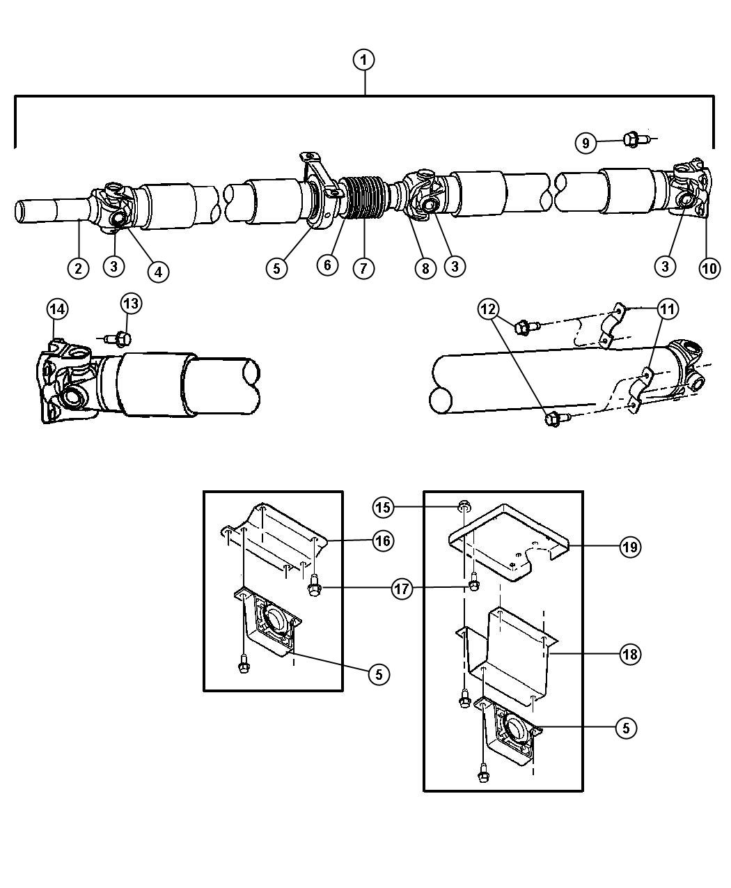 Diagram Shaft,Propeller,Rear,2 Piece,Body 41,42,61,62,DR 1. for your 2006 Dodge Ram 1500   