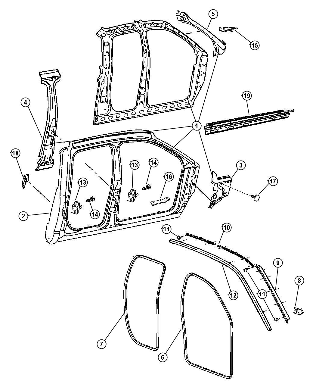 Diagram Aperture Panel Bodyside, 4 Door. for your 2006 Dodge Ram 1500   