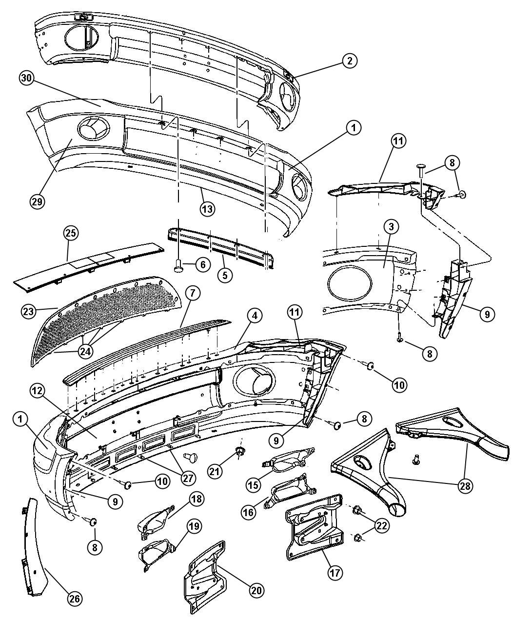 Diagram Front Bumper, Body Color. for your 2004 Dodge Ram 1500   