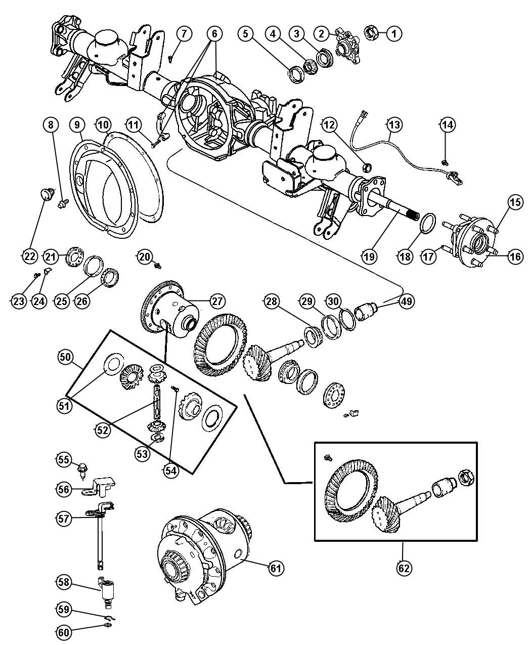 Diagram Axle,Rear,With Differential,Housing and Axle Shafts,[213MM Rear Axle]. for your Jeep Commander  