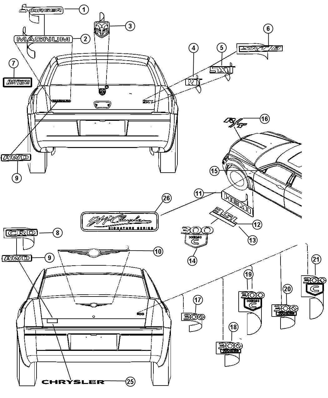 Diagram Nameplates and Medallions. for your 2009 Chrysler Aspen   