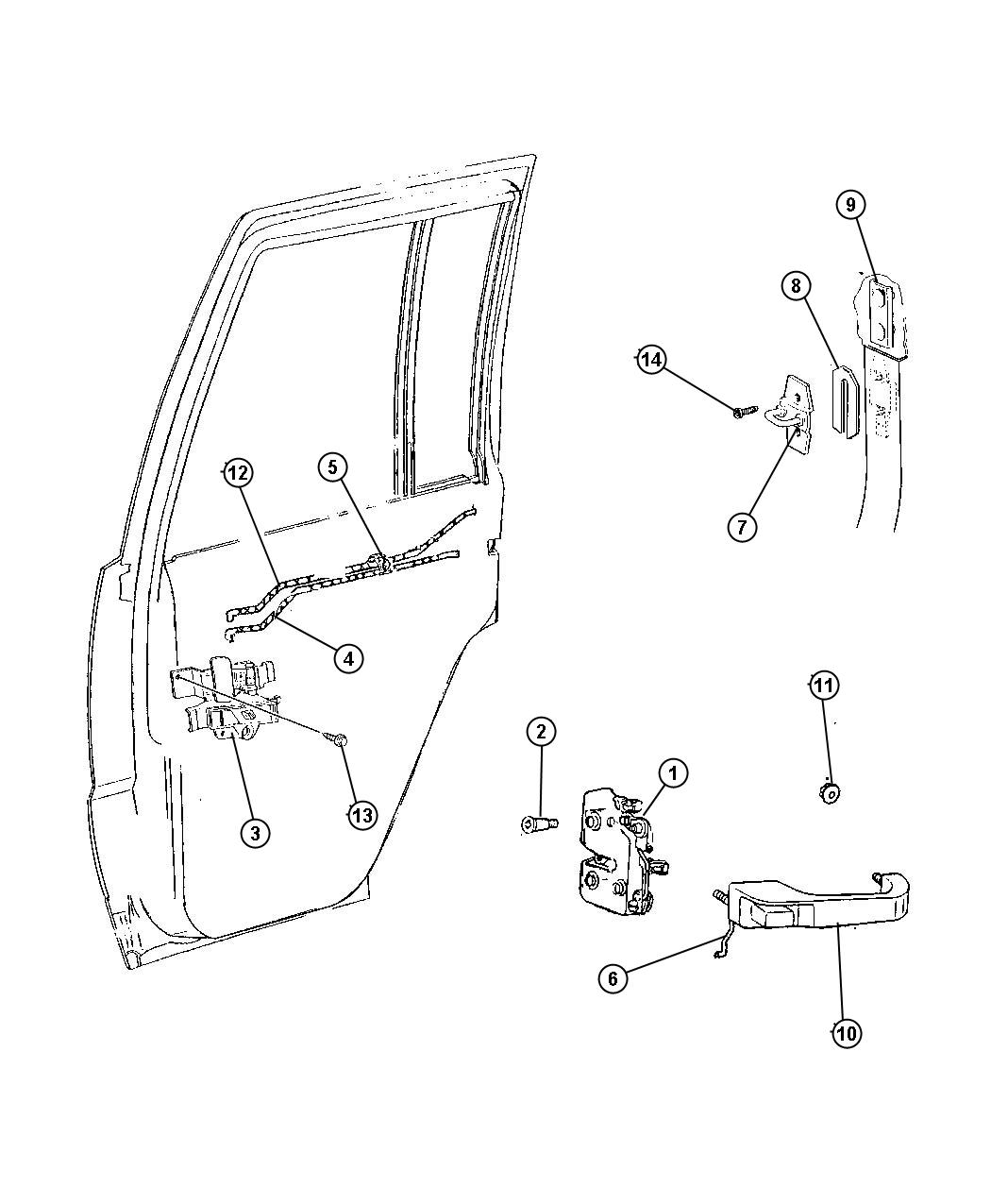 Door, Rear Lock and Controls. Diagram