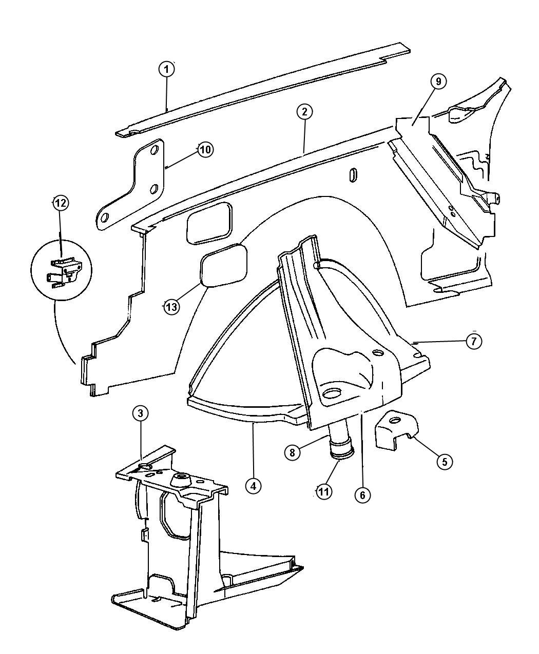 Panels, Front End Inner and Wheelhouse. Diagram