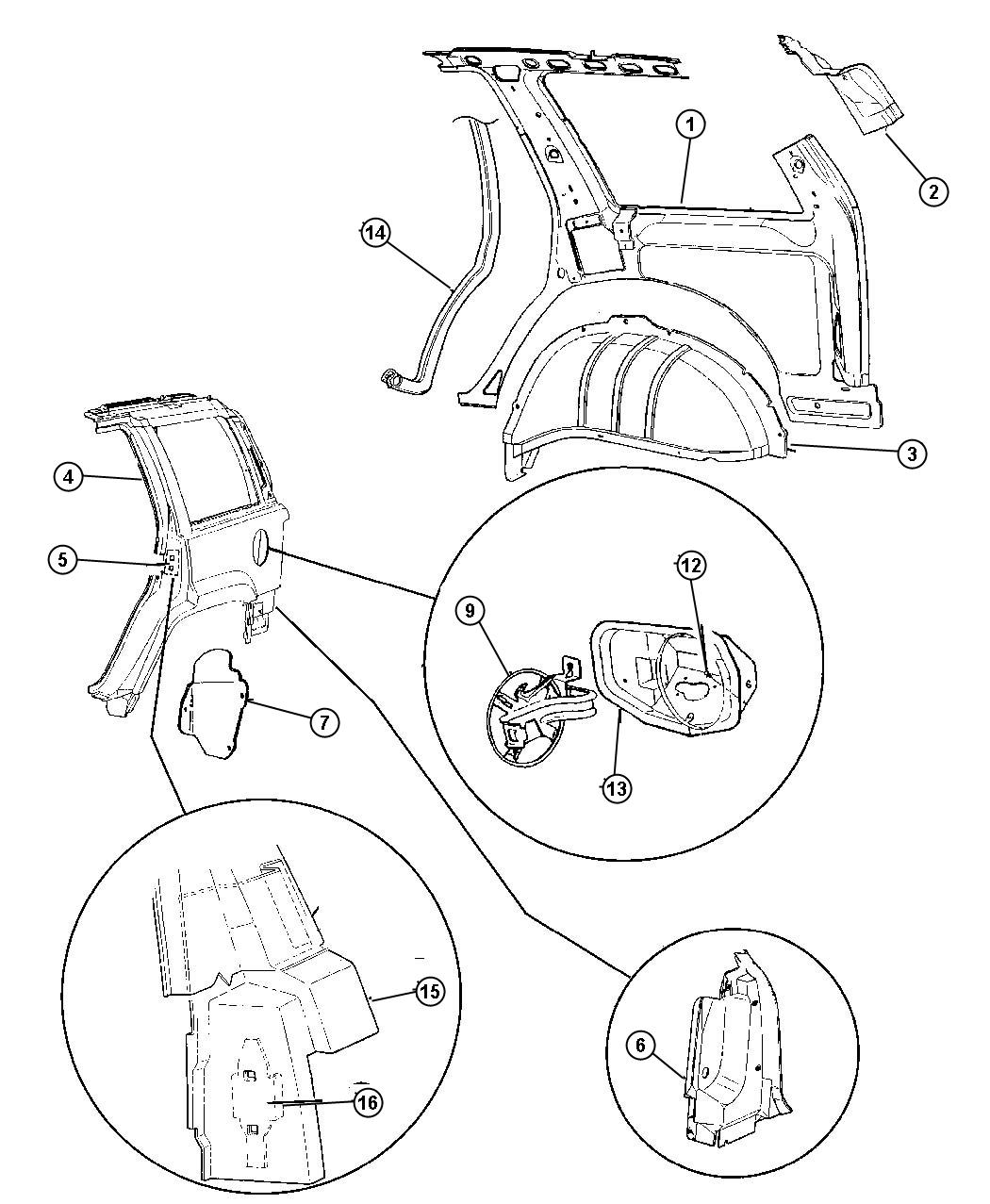 Diagram Panels, Rear Quarter. for your Jeep