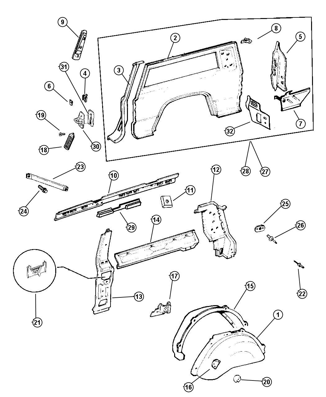 Diagram Panels, Rear Quarter, 2 Door. for your 2000 Chrysler 300  M 