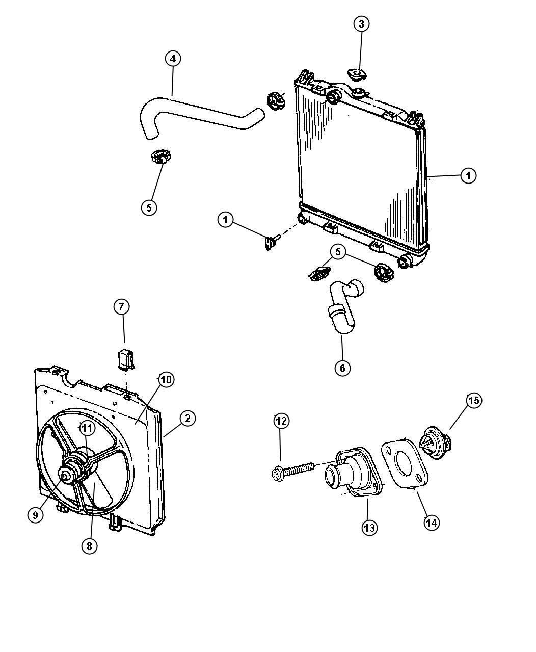 Diagram Radiator And Related Parts 2.5L Engine. for your Dodge