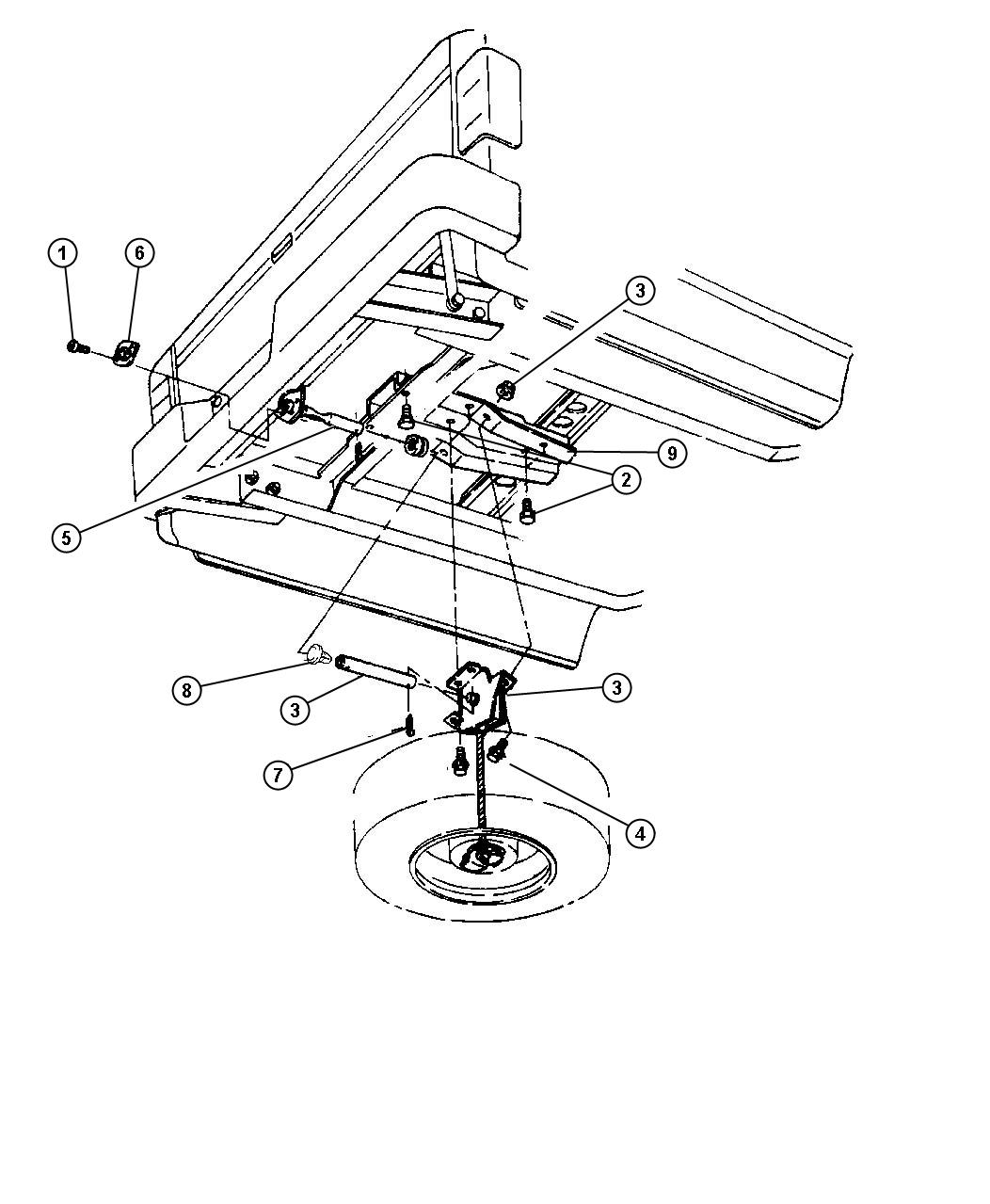 Diagram Wheel, Spare Underslung Mounting. for your Dodge Dakota  