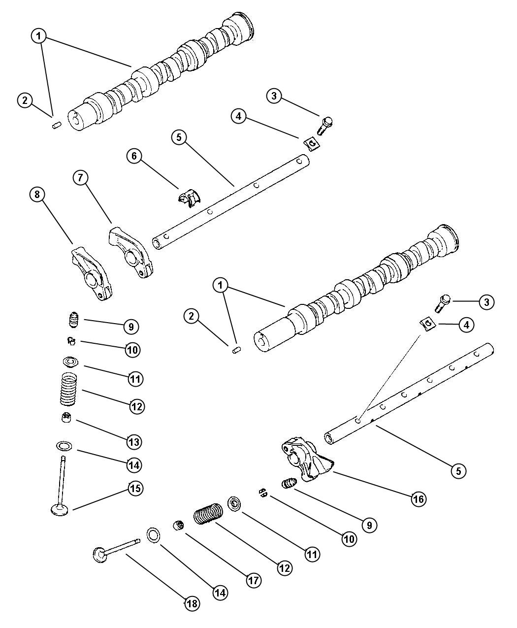 Diagram Camshaft and Valves 2.5L V-6 SOHC (EEB). for your Dodge