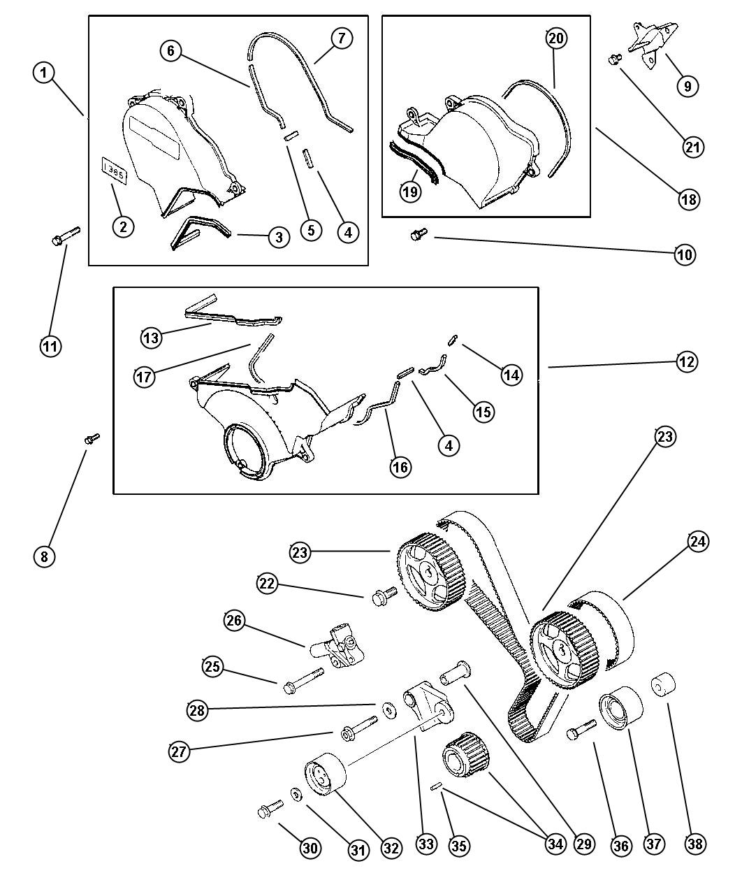 Diagram Timing Belt and Cover 2.5L V-6 SOHC (EEB). for your Chrysler