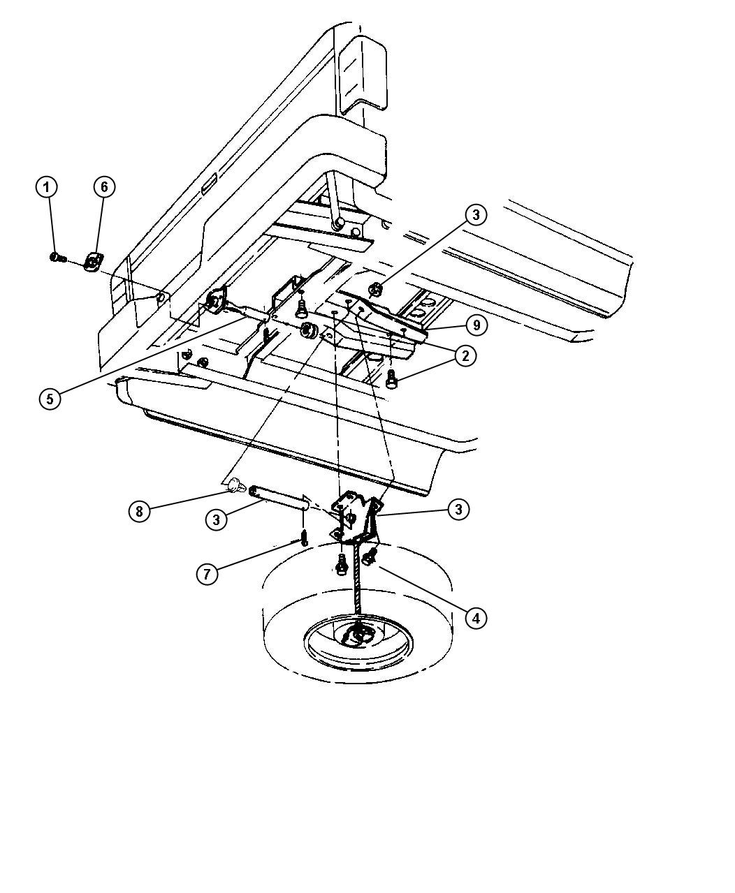 Diagram Wheel, Spare Underslung Mounting. for your Dodge Dakota  