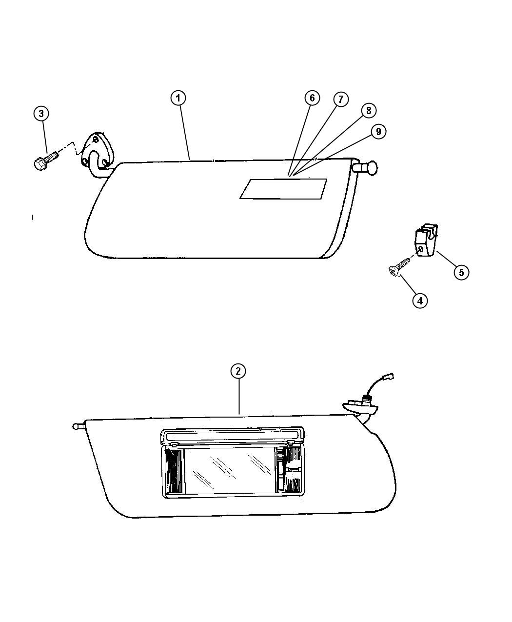 Diagram Visors and Vanity Mirrors. for your 2000 Chrysler 300  M 