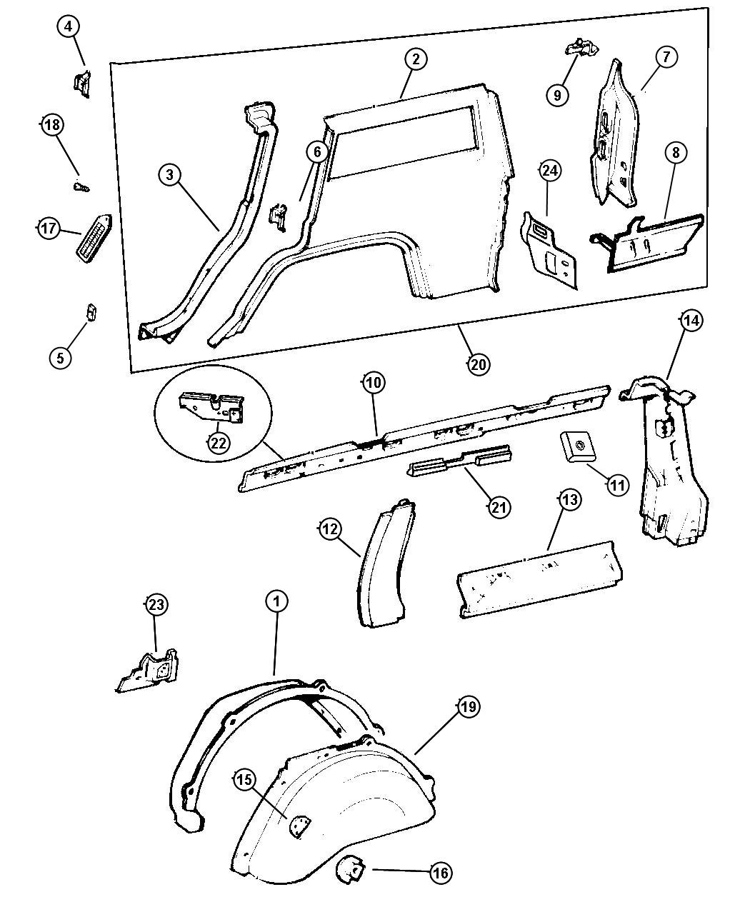 Diagram Panels, Rear Quarter, 4 Door. for your 2000 Chrysler 300  M 