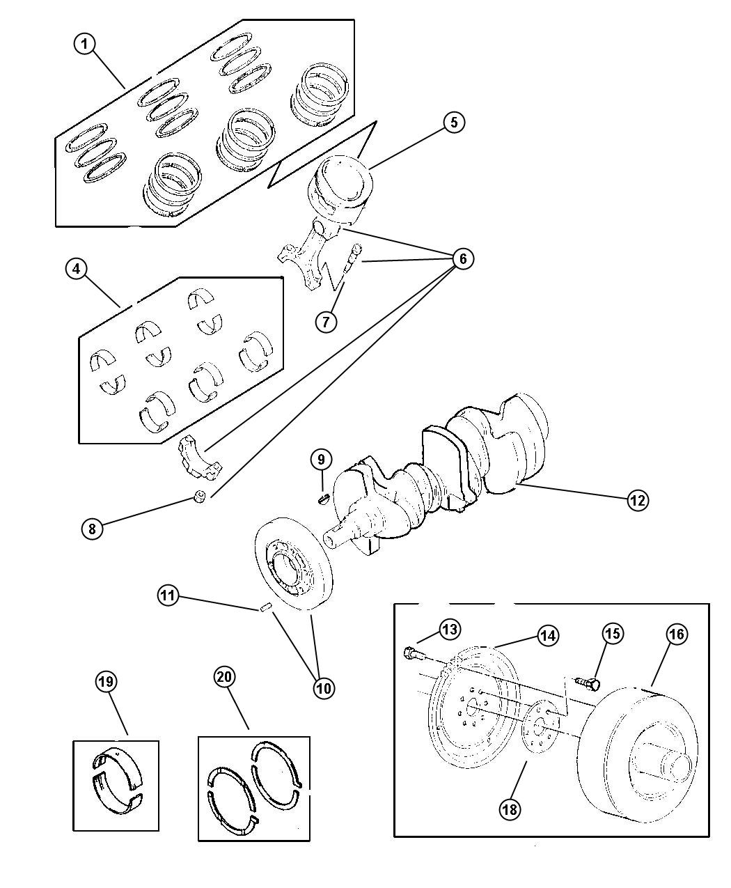 Diagram Crankshaft and Pistons 3.0L EFA Engine. for your Dodge