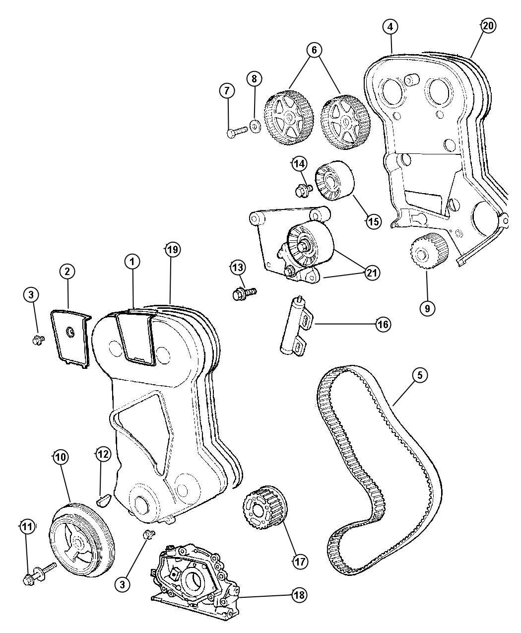 Diagram Timing Belt and Cover 2.0L DOHC (ECC). for your Chrysler 300  M