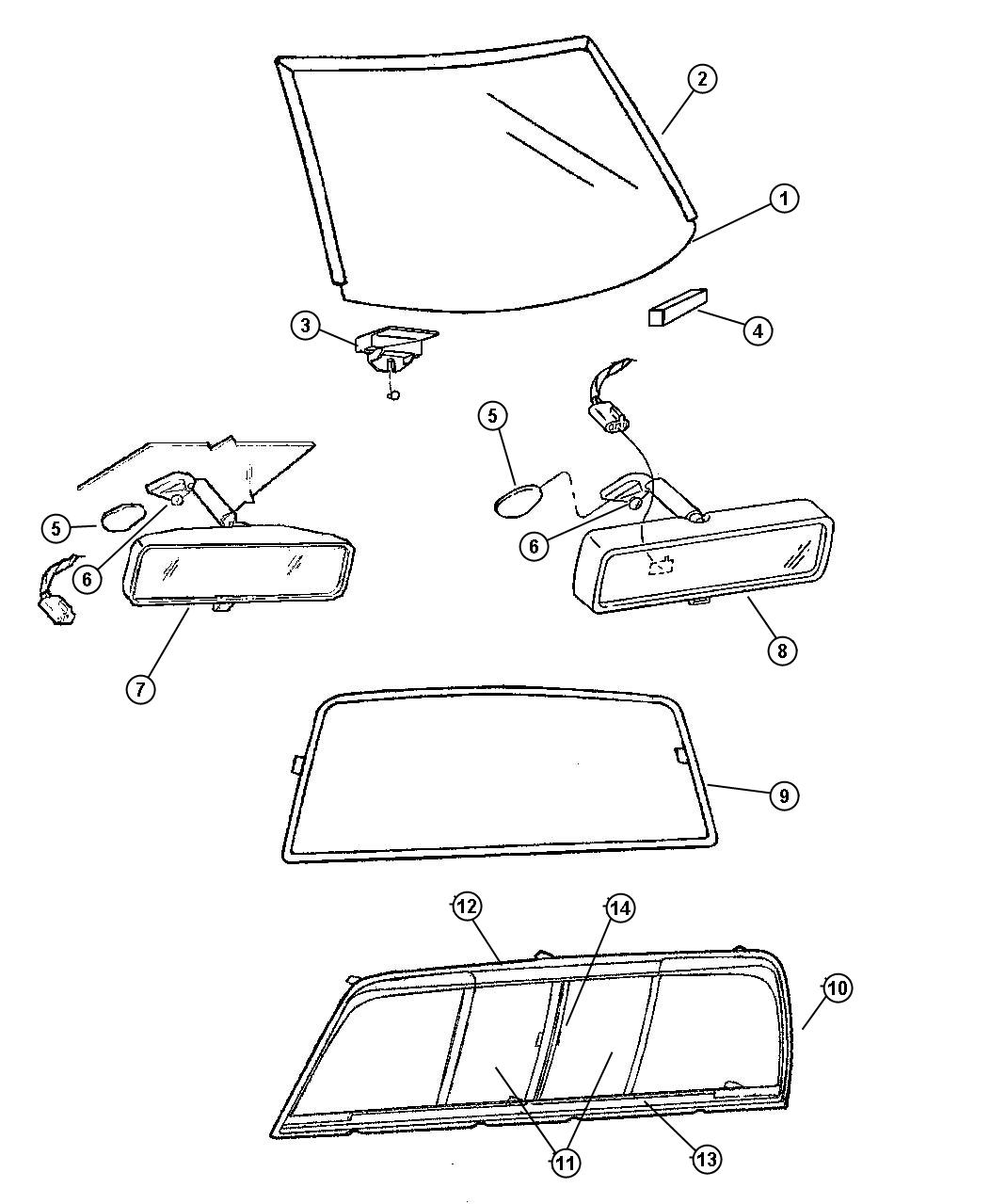 Glass, Windshield, Backlite, Mirror. Diagram