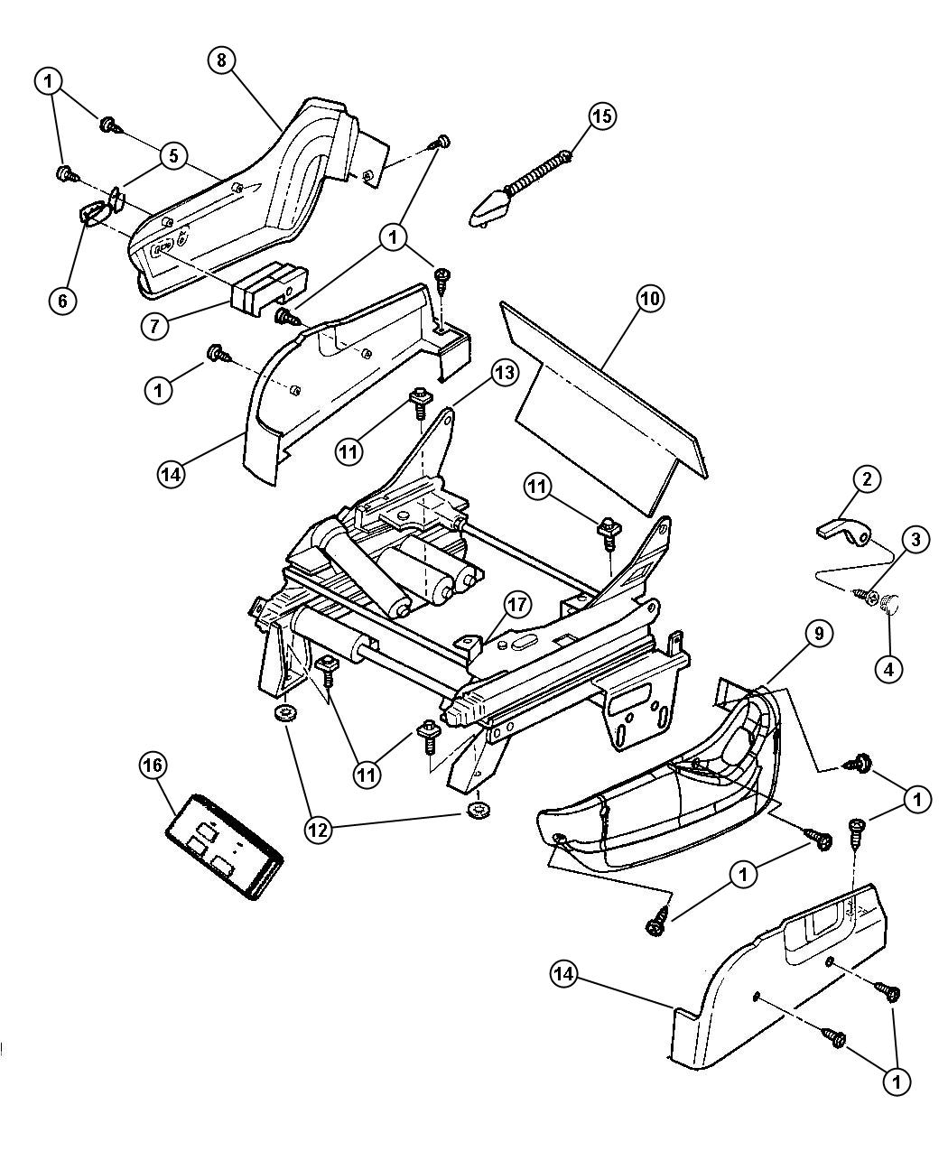 Diagram Front Seat - Attaching Parts - Power. for your Chrysler Town & Country  