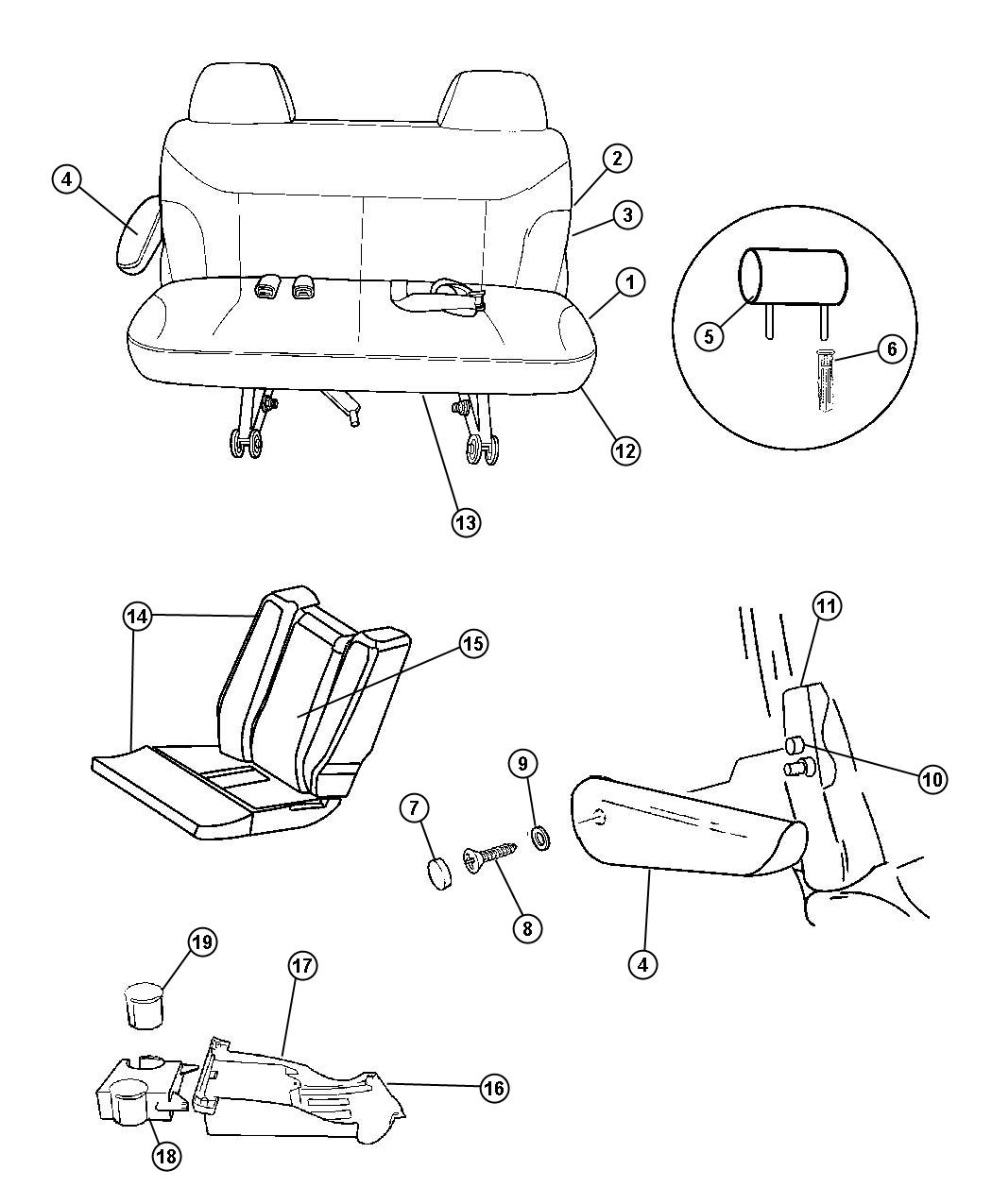 Diagram Rear Seat, 2-Passenger Trim Code [A7, B7]. for your Fiat