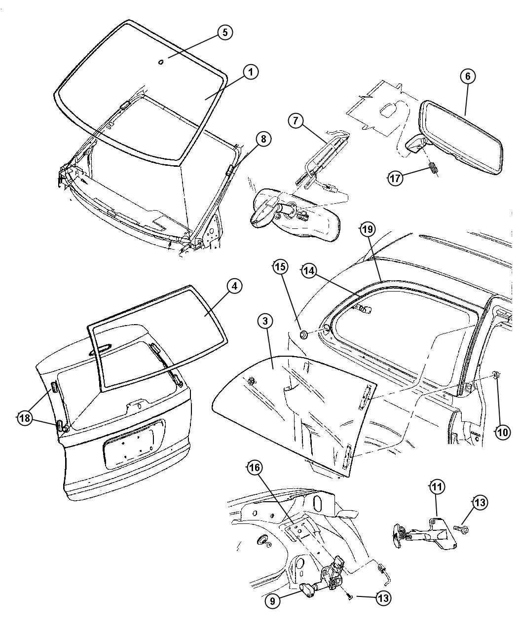 Diagram Glass , Windshield and Rear Quarters. for your Chrysler