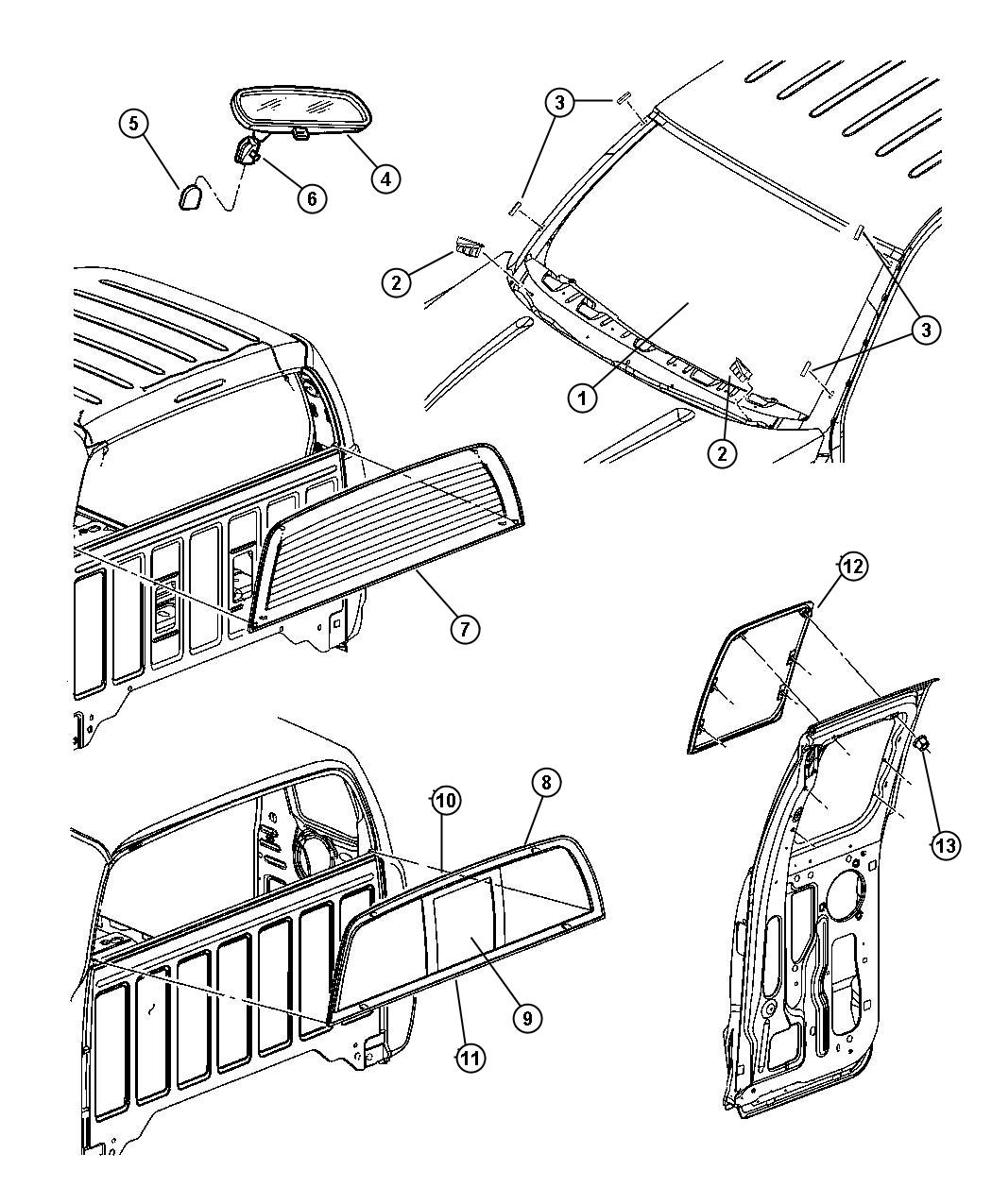 Diagram Windshield And Mirror, Rear Window. for your Dodge