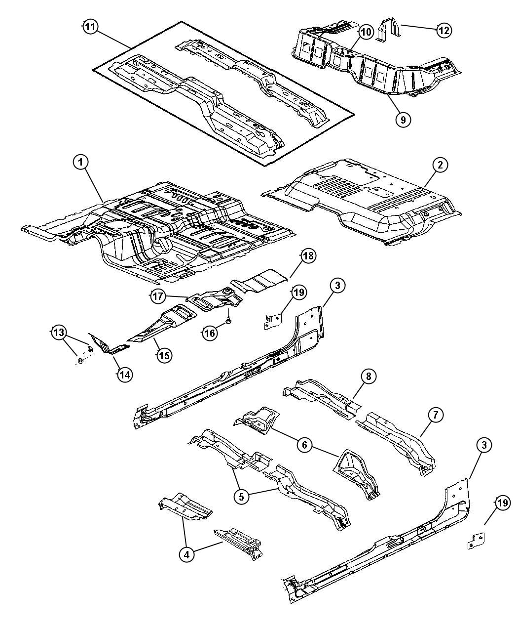 Floor Pan, Quad Cab. Diagram