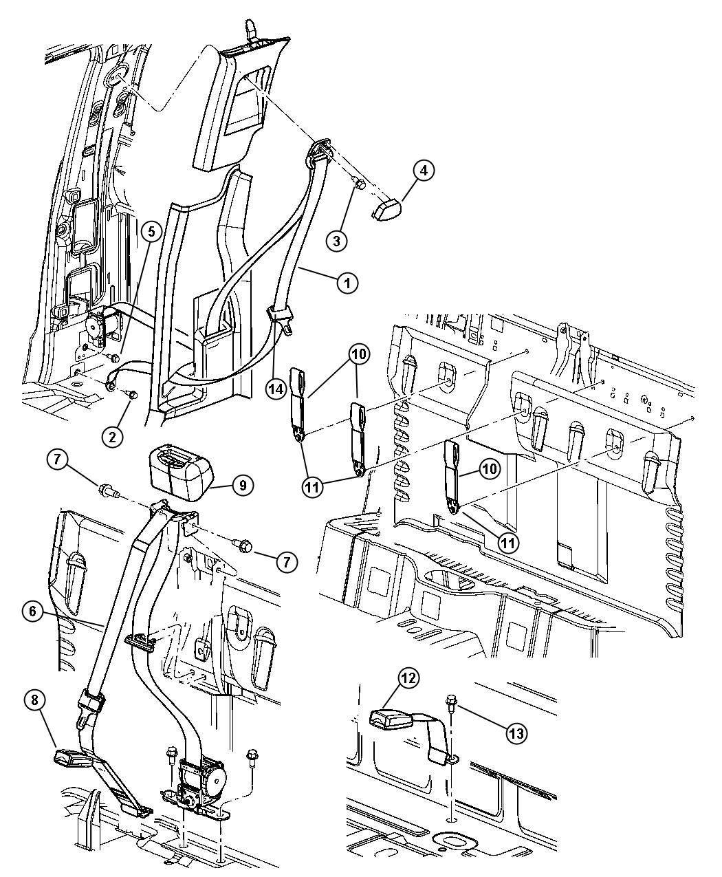 Diagram Belts, Rear Seat and Tethers, Quad Cab. for your 2000 Chrysler 300  M 