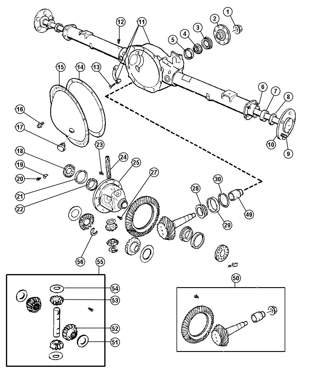 Diagram Axle,Rear,with Differential and Housing,Corporate 8.25 [Corporate 8.25 Rear Axle]. for your Jeep