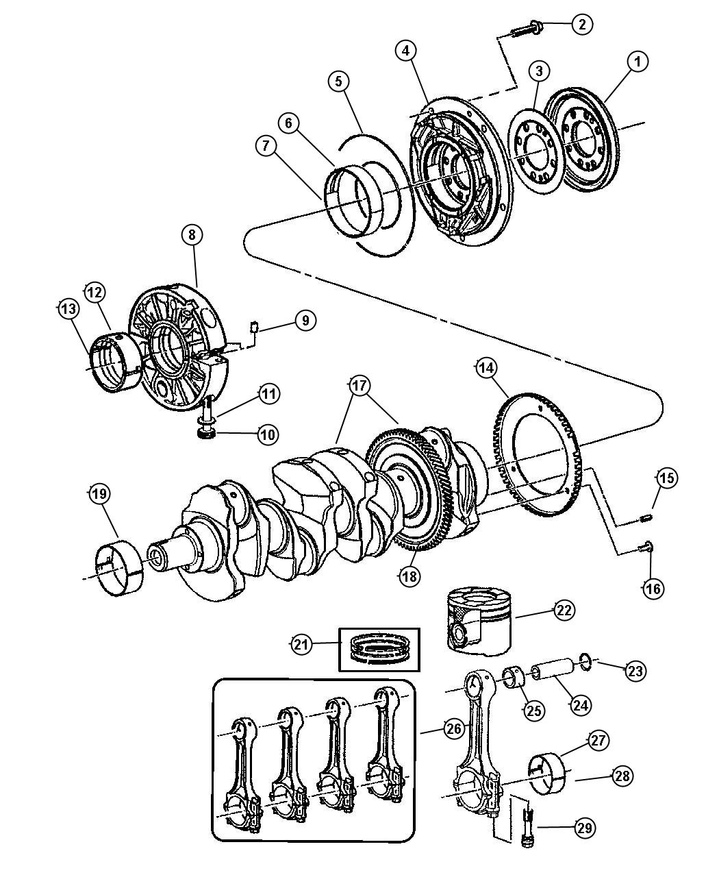 Diagram Crankshaft,Pistons and Related, 2.8L Diesel [2.8L I4 TURBO DIESEL ENGINE]. for your Jeep