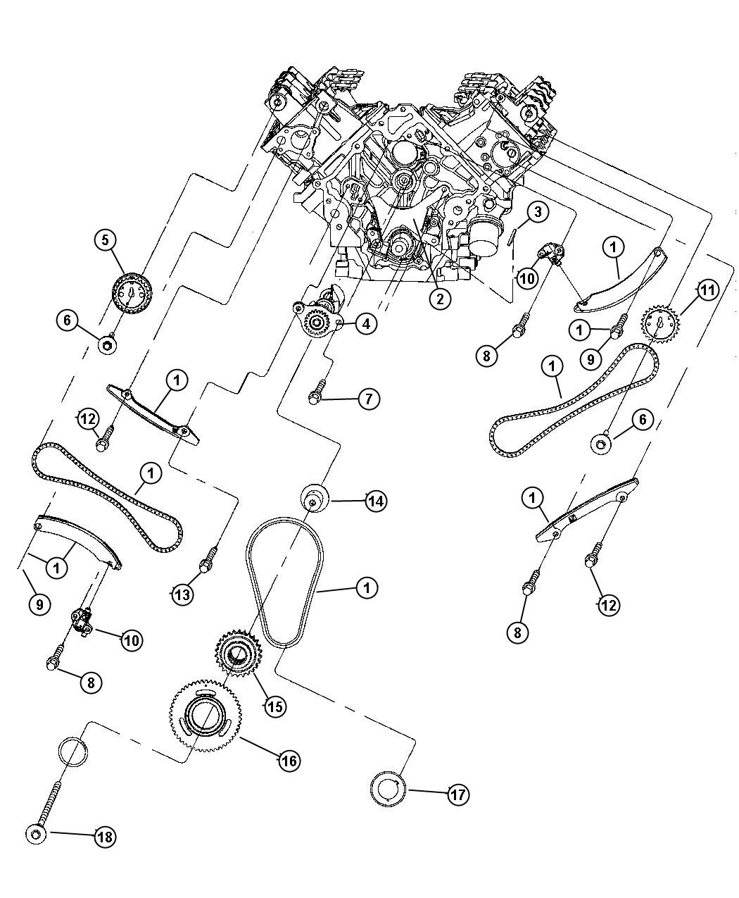 Diagram Timing Chain and Guides, 3.7L [3.7L V6 Engine]. for your Jeep