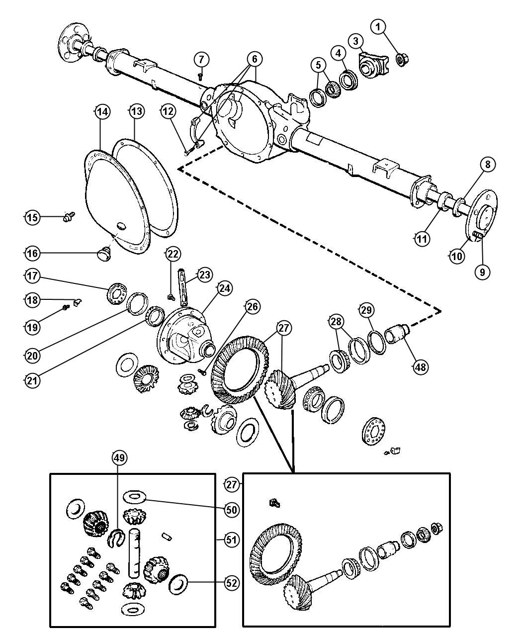 Diagram Axle,Rear,with Differential and Carrier,Corporate 9.25 [Corporate 9.25 LD Rear Axle]. for your 2001 Chrysler 300  M 