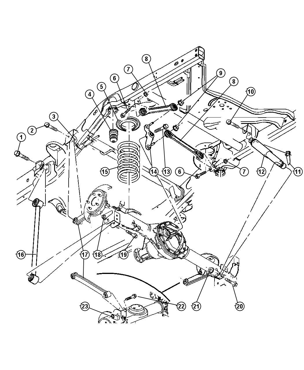 Diagram Suspension, Rear Springs, Shocks and Control Arms. for your 2002 Chrysler 300  M 