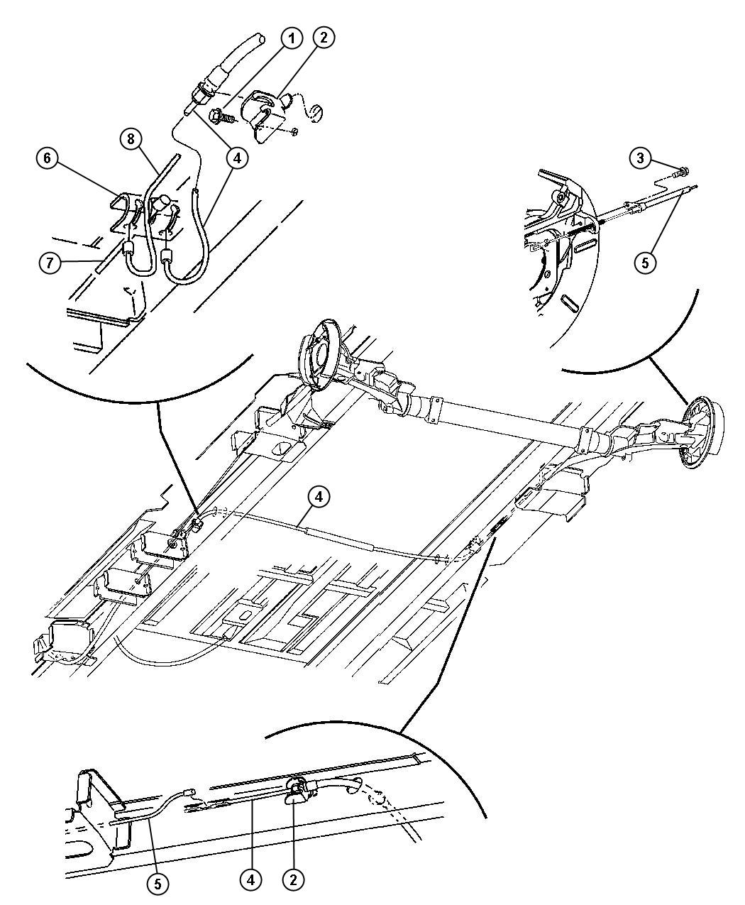 Diagram Cables, Rear, Parking Brake,Without [2nd Row Buckets 60/40 Bench Seats]. for your Chrysler Town & Country  