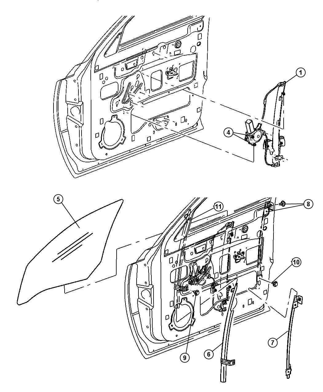 Diagram Door, Front Glass, Regulators. for your 2000 Chrysler 300  M 