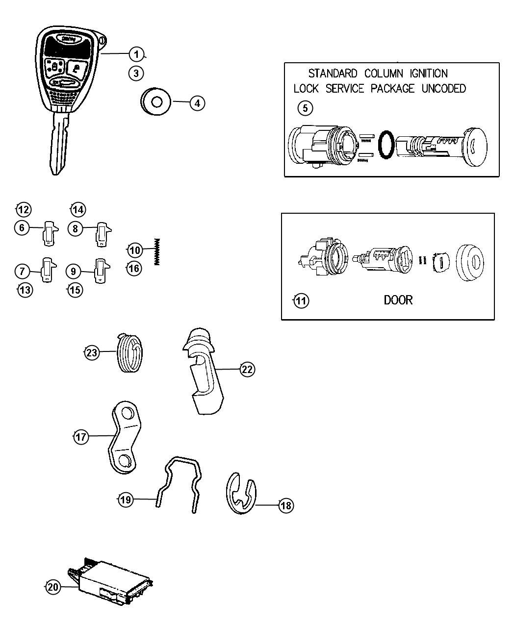 Diagram Lock Cylinders and Components. for your Dodge Charger  